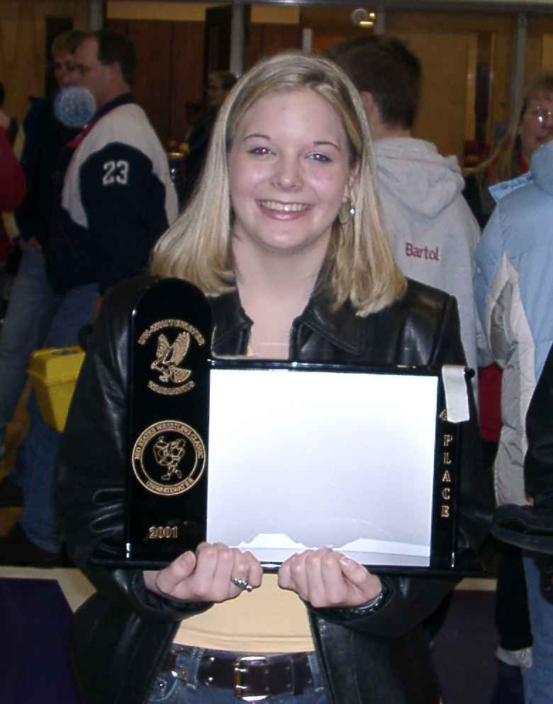 Manager, Nicole Zick with Team Trophy at Mid-States Tournament  12/29/01